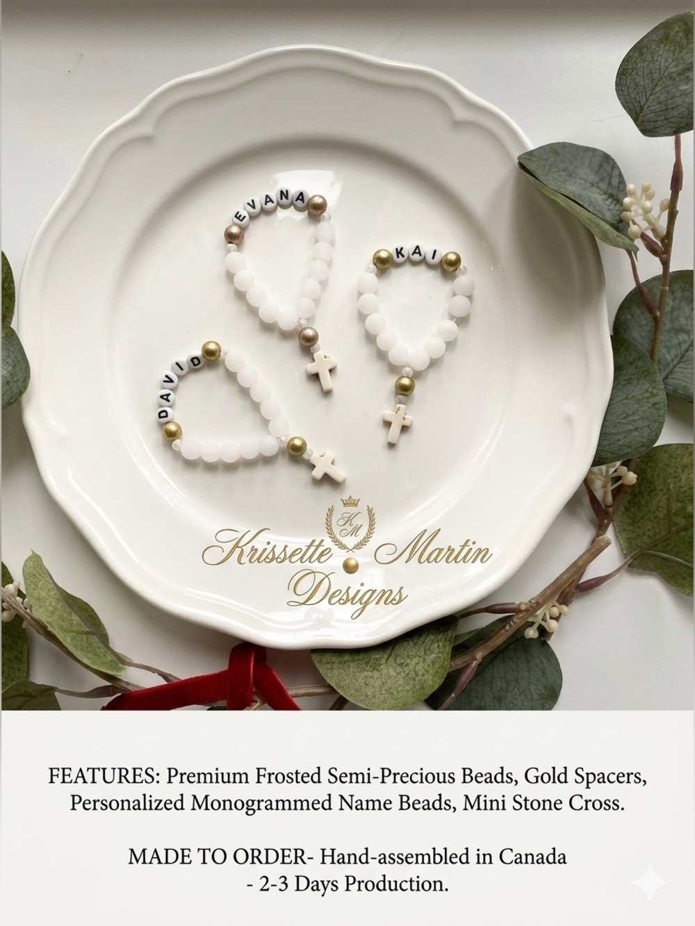 White and Gold Semi-Precious Beaded Rosary Bracelet Favours